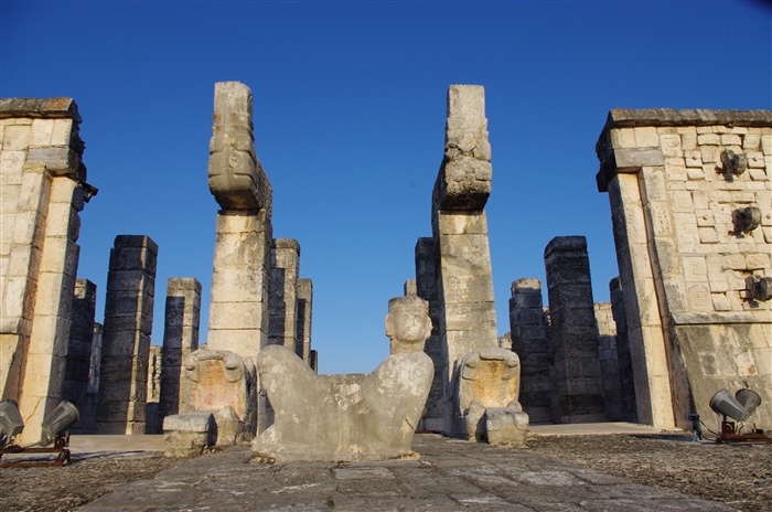 Chac-Mool faces the setting zenith Sun.